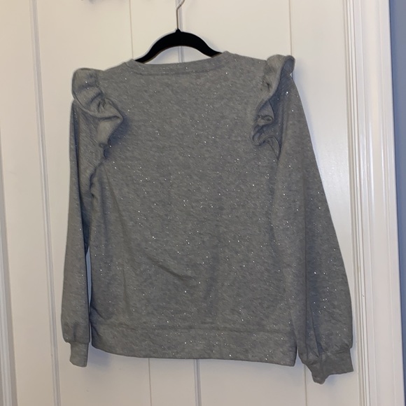 EUC Jcrew Factory cotton-poly blend sparkle ruffle sweatshirt Small Holiday’22 ✨ - Picture 7 of 10